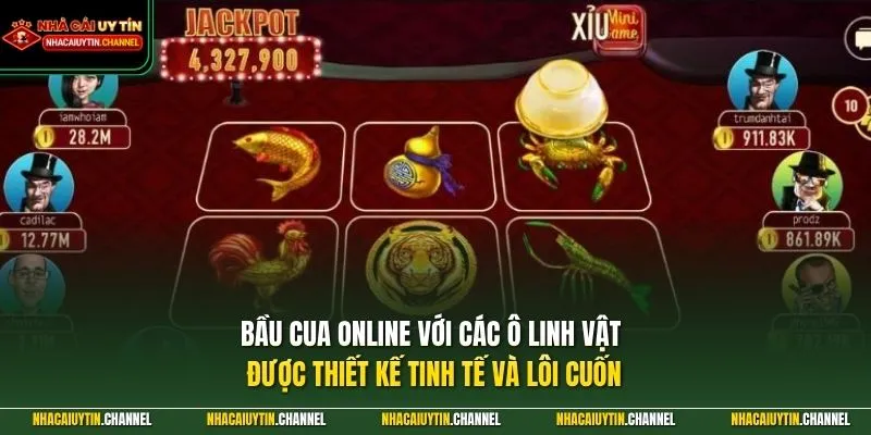 Bầu Cua Online với các ô linh vật được thiết kế tinh tế và lôi cuốn